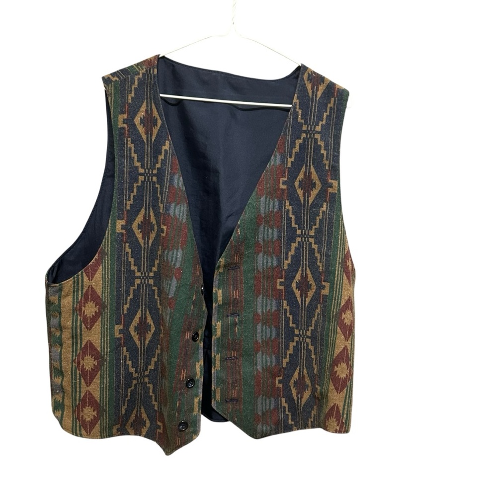 Vintage Southwestern Pattern Dark Academia Button Front Vest Size L